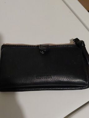 Black Leather Wristlet Wallet with Zip and Snap